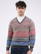 Men Multicolor Stripe V Neck Full Sleeve Pullover