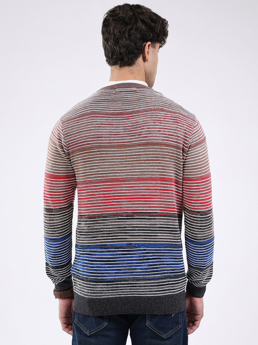 Men Multicolor Stripe V Neck Full Sleeve Pullover