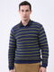 Men Blue Stripe Round Neck Full Sleeve Pullover