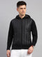 Men Black Self Design Round Neck Full Sleeve Pullover