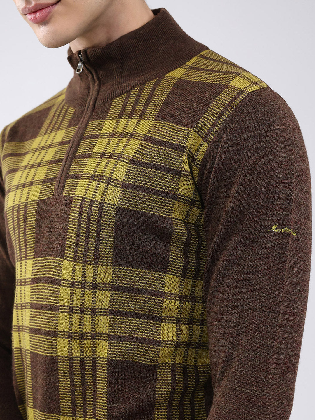 Men Brown Printed Mock Neck Full Sleeve Pullover