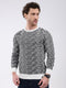 Men Grey Self Design Round Neck Full Sleeve Pullover