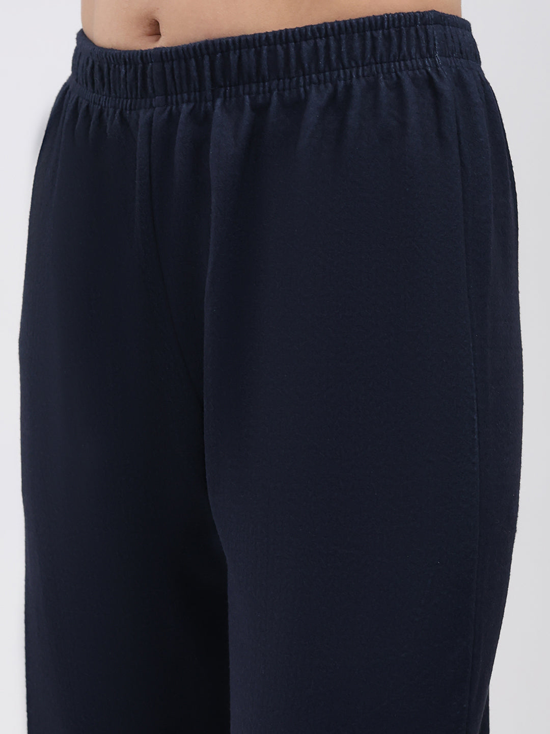 Women Blue Printed Round Neck Full Sleeve Kurti Set for Winter