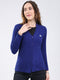 Women Blue Self Design V Neck Full Sleeve Cardigan