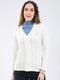 Women White Self Design V Neck Full Sleeve Cardigan