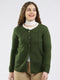 Women Green Self Design Round Neck Full Sleeve Cardigan