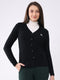 Women Black Solid V Neck Full Sleeve Cardigan