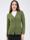 Women Green Self Design V Neck Full Sleeve Cardigan