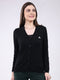 Women Black Self Design V Neck Full Sleeve Cardigan