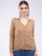 Women Khaki Self Design V Neck Full Sleeve Cardigan