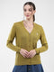 Women Green Self Design V Neck Full Sleeve Cardigan
