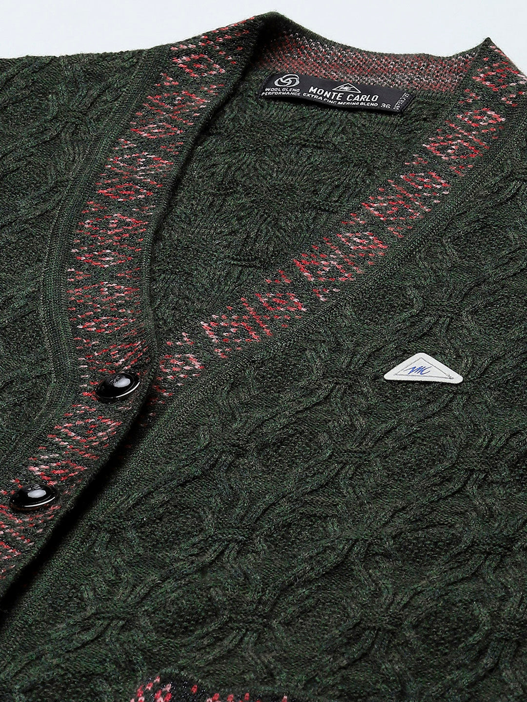 Women Green Self Design V Neck Full Sleeve Cardigan