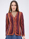 Women Multicolor Wave Stripe V Neck Full Sleeve Cardigan