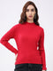 Women Red Self Design Round Neck Full Sleeve Winter Top