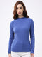 Women Blue Self Design Round Neck Full Sleeve Winter Top
