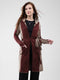 Women Maroon Solid Hooded Full Sleeve Cardigan