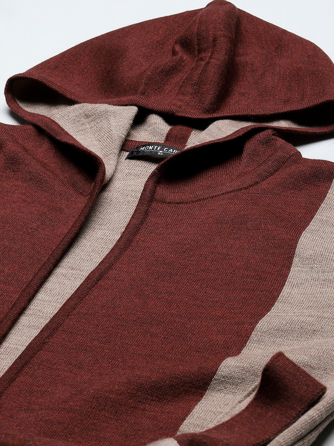 Women Maroon Solid Hooded Full Sleeve Cardigan