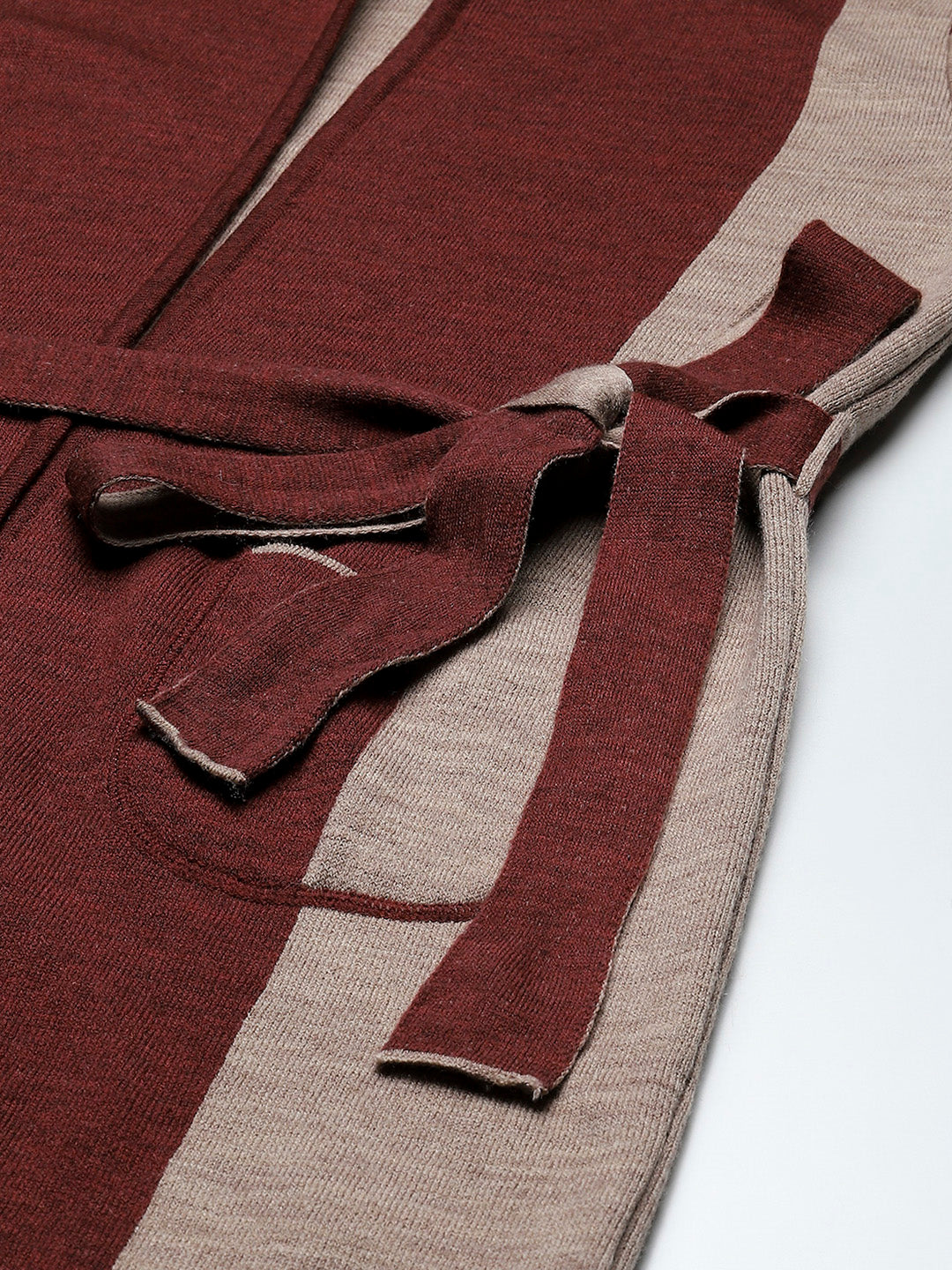 Women Maroon Solid Hooded Full Sleeve Cardigan