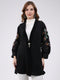 Women Black Self Design V Neck Full Sleeve Cardigan