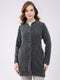 Women Black Self Design Round Neck Full Sleeve Knitted Coat