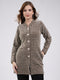 Women Brown Self Design Round Neck Full Sleeve Knitted Coat