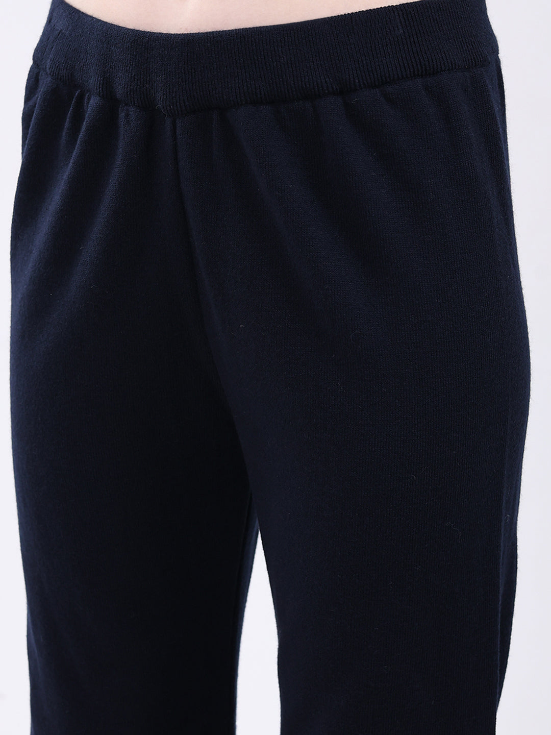 Women Navy Blue Self Design Round Neck Full Sleeve Cords Set