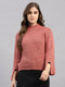 Women Pink Self Design Round Neck Full Sleeve Winter Top