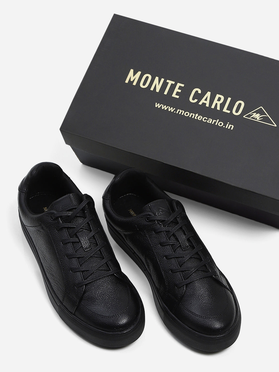 Men Black Lace Up Genuine Leather Casual Sneakers
