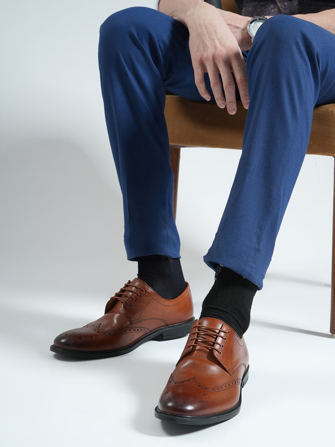 Men Tan Slip on Genuine Leather Formal Brogues