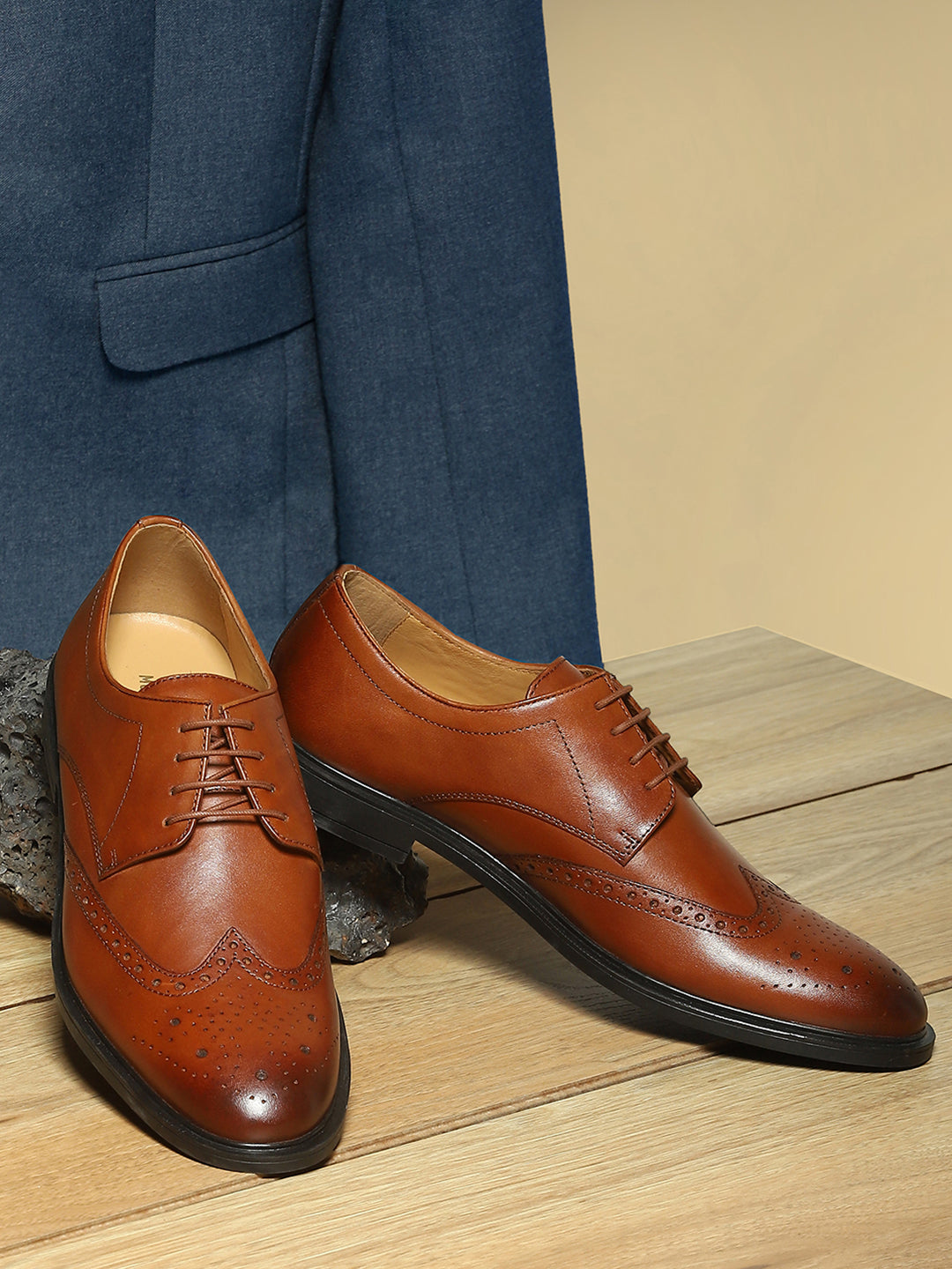 Men Tan Slip on Genuine Leather Formal Brogues
