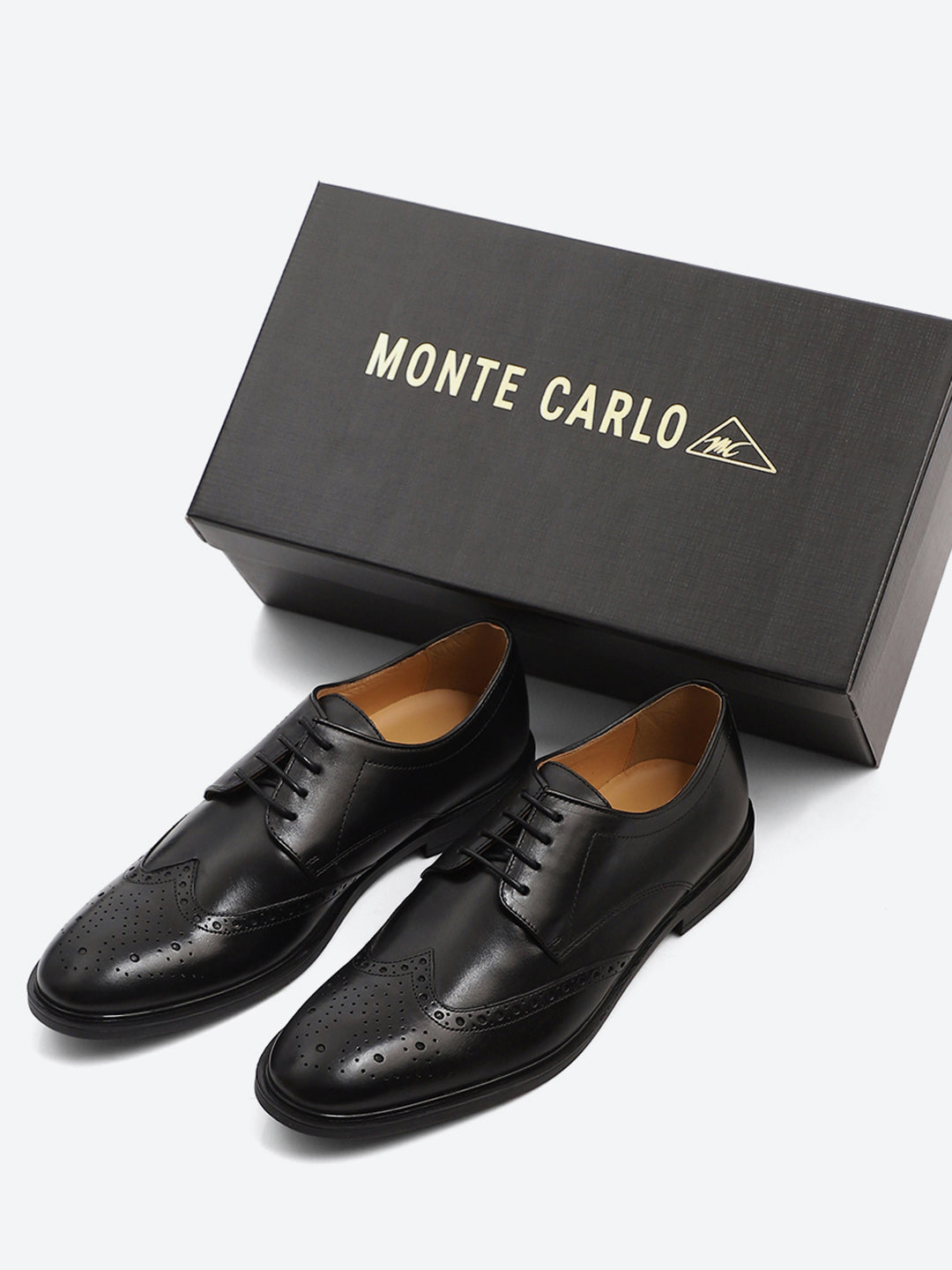 Men Black Slip on Genuine Leather Formal Brogues