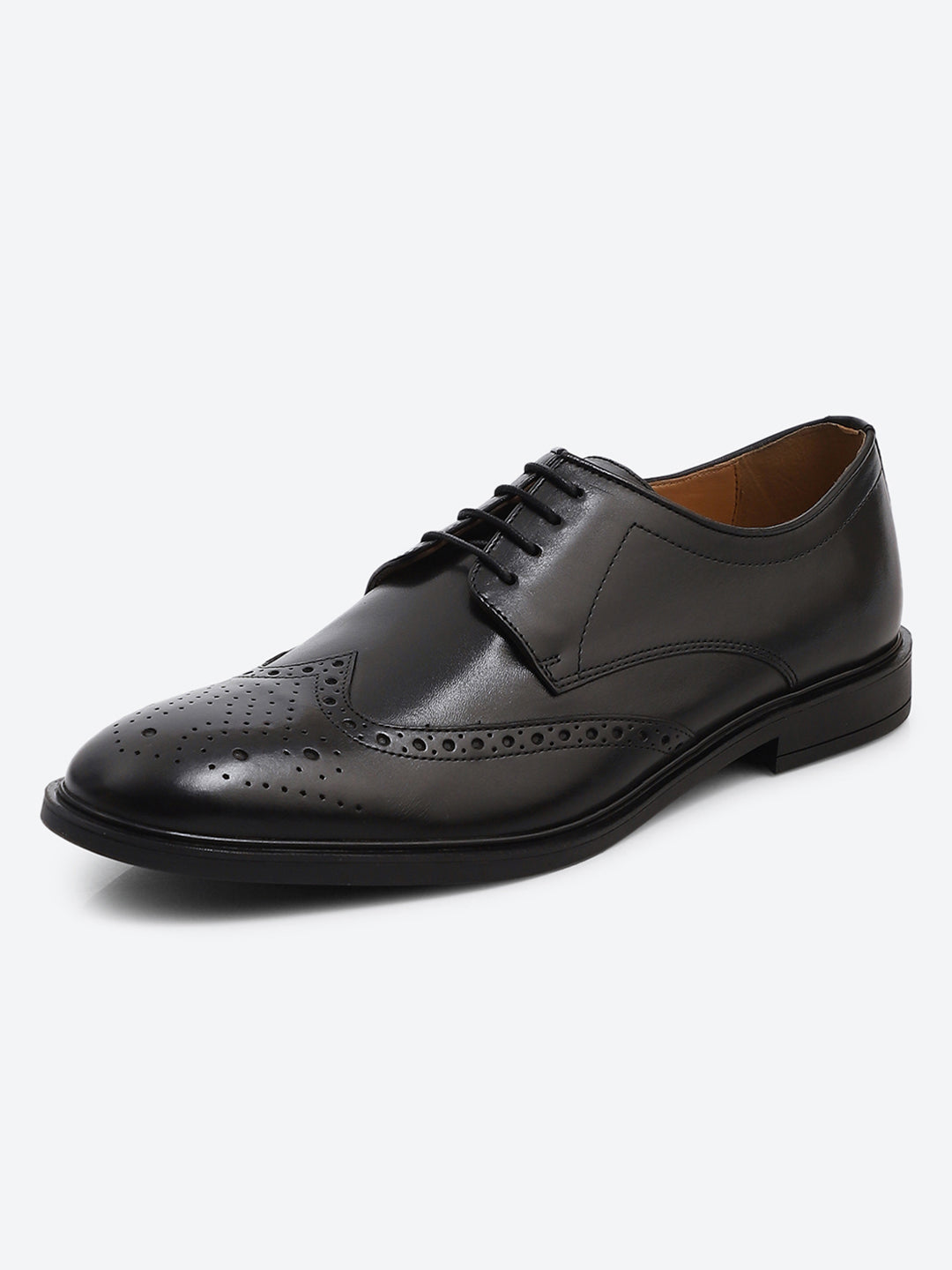 Men Black Slip on Genuine Leather Formal Brogues