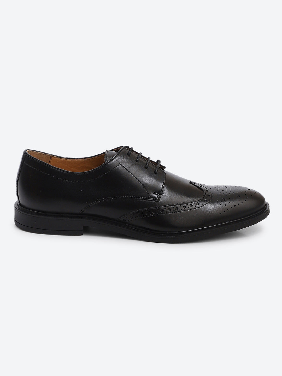 Men Black Slip on Genuine Leather Formal Brogues