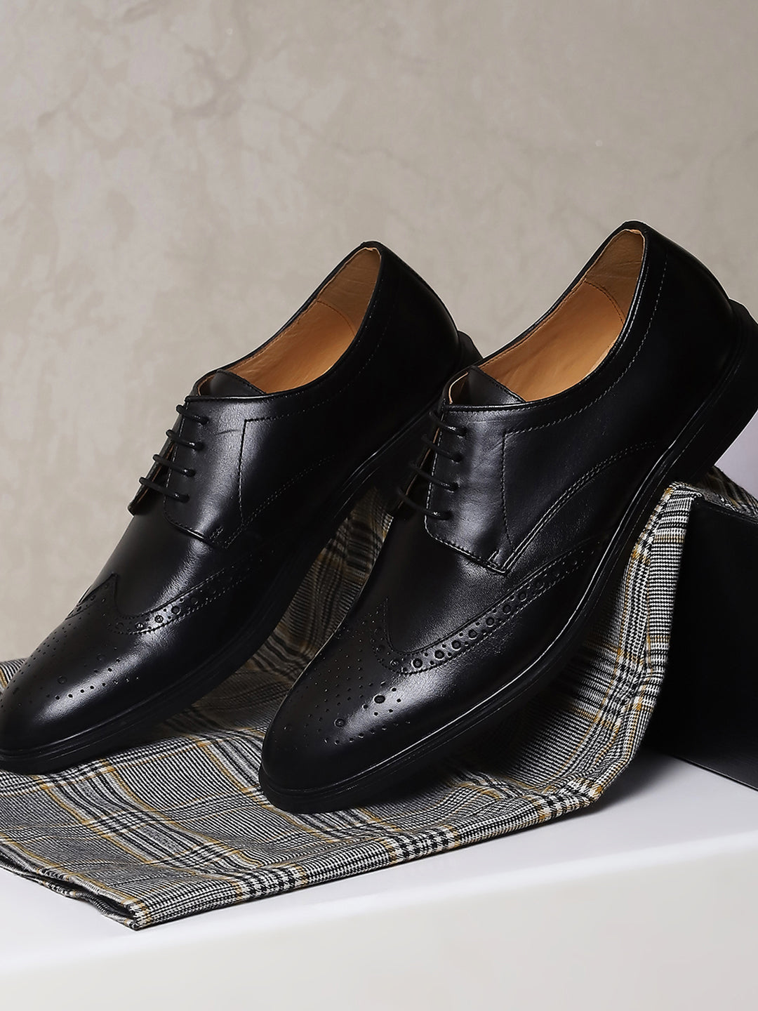 Men Black Slip on Genuine Leather Formal Brogues