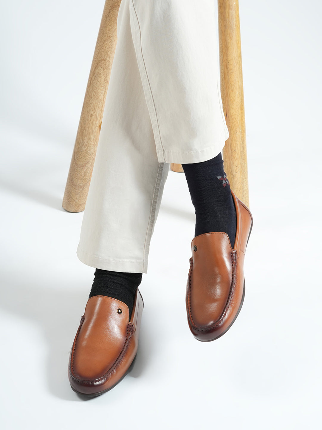 Men Tan Slip on Genuine Leather Loafers