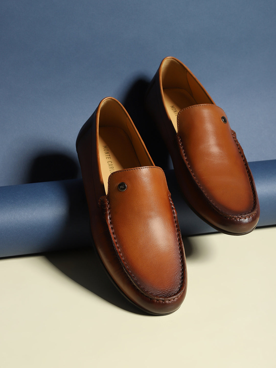 Men Tan Slip on Genuine Leather Loafers