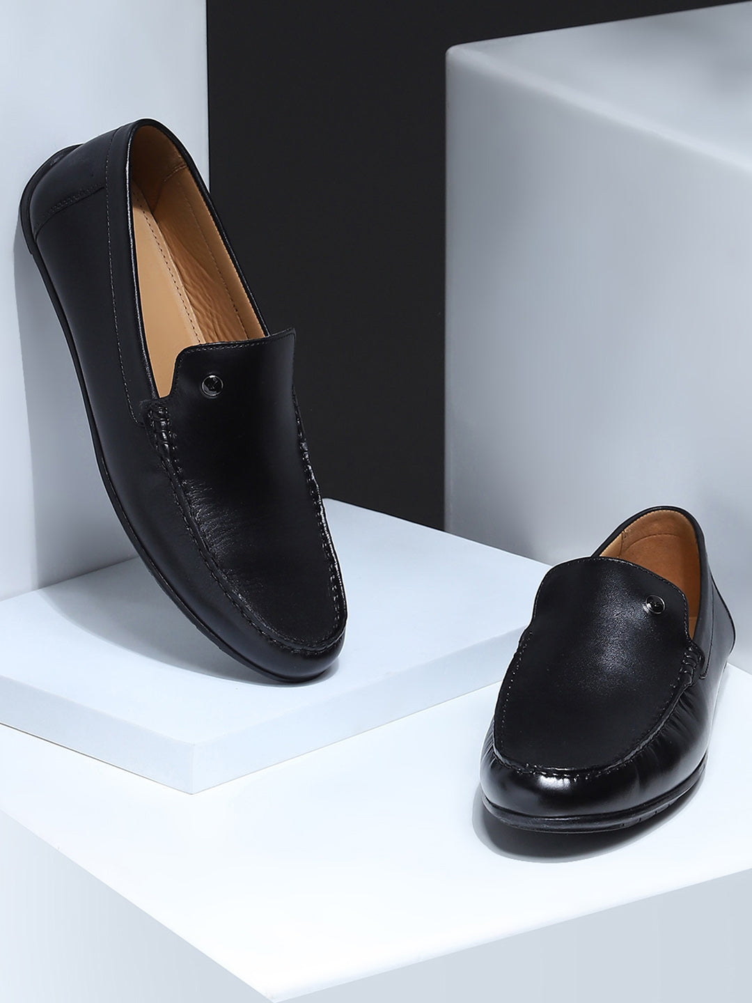 Men Black Slip on Genuine Leather Loafers