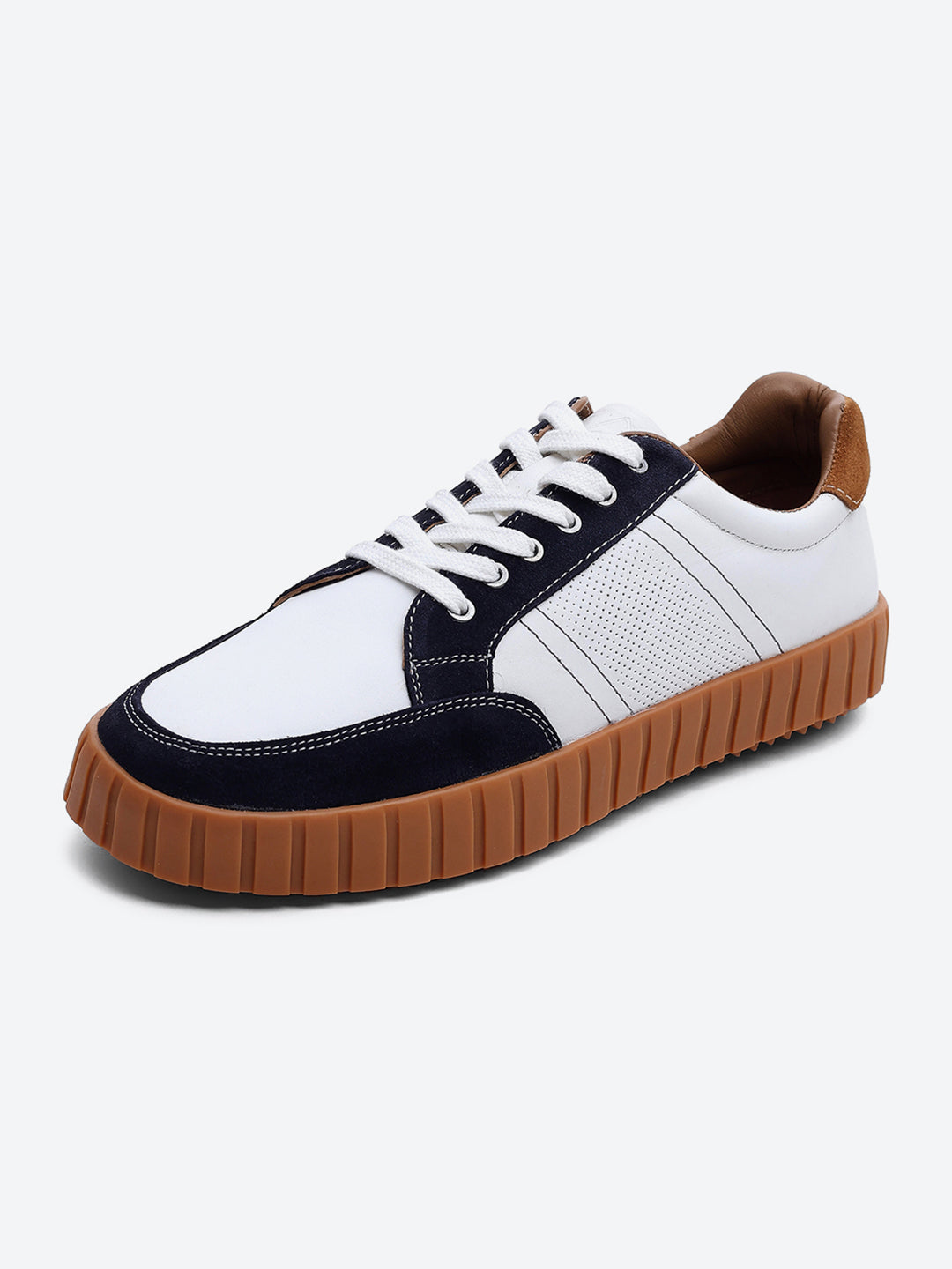 Men White Lace Up Genuine Leather Sneaker