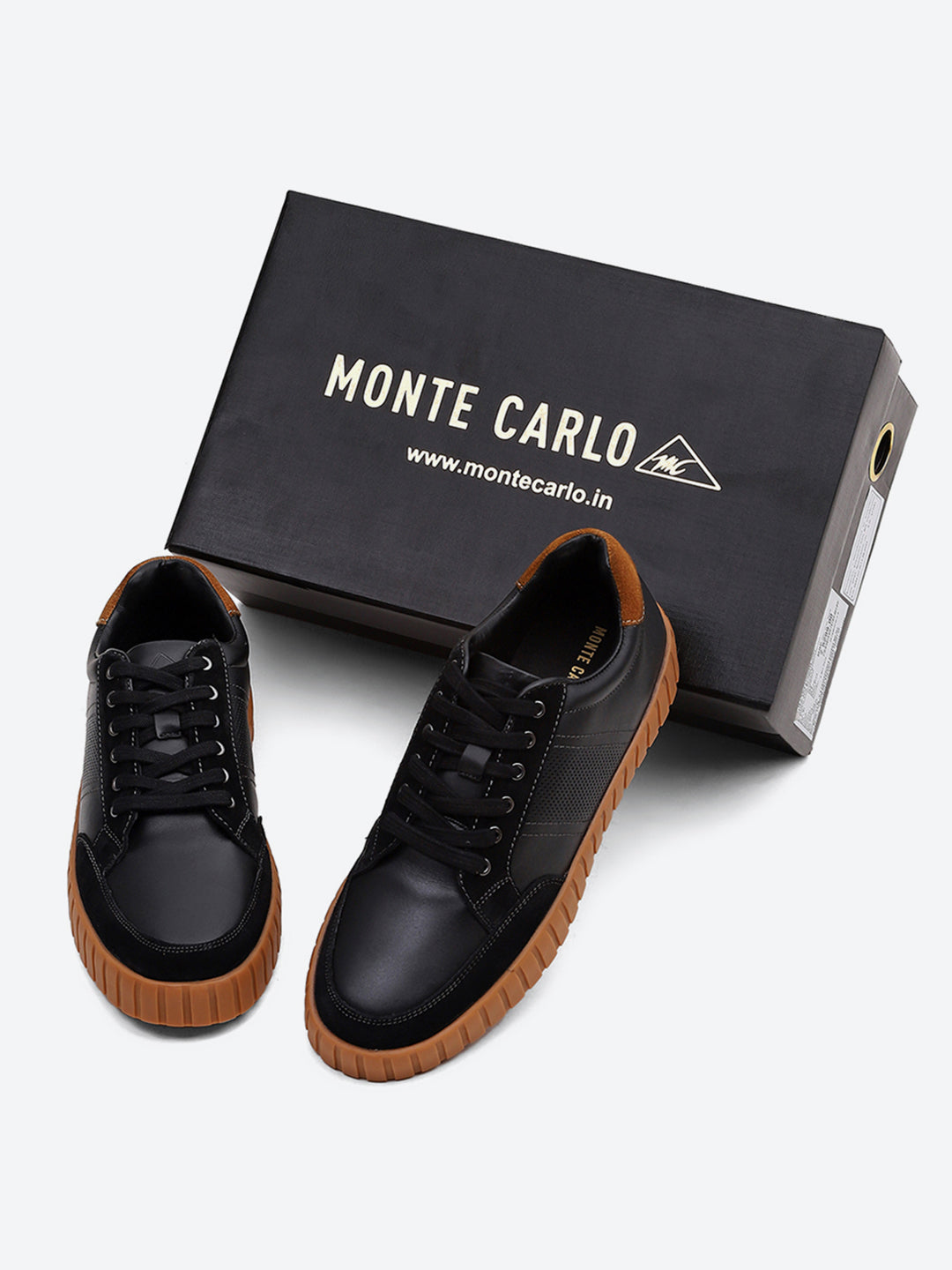 Men Black Lace Up Genuine Leather Sneaker