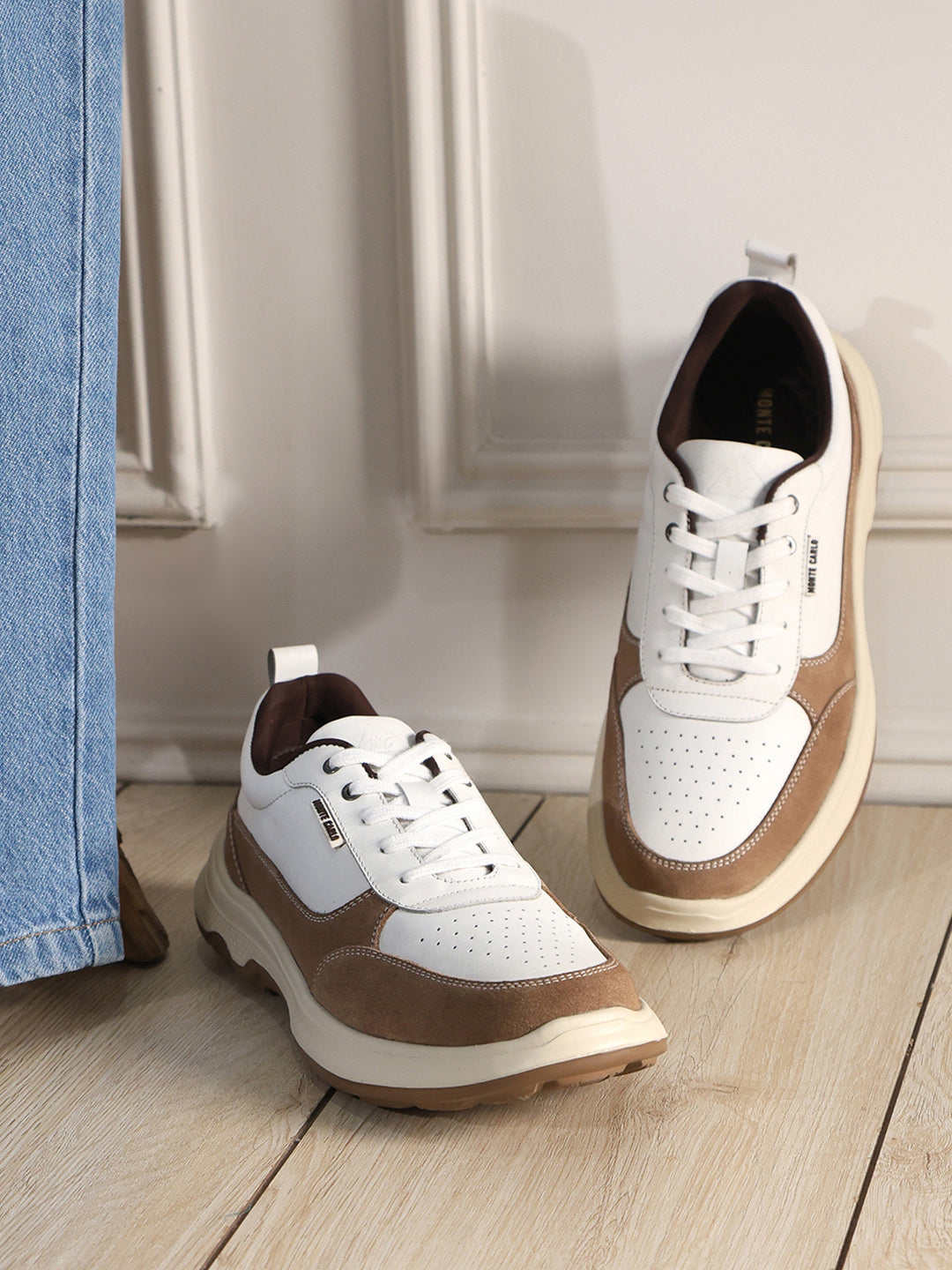 Monte Carlo White & Taupe Comfort Casual Sneakers for Men