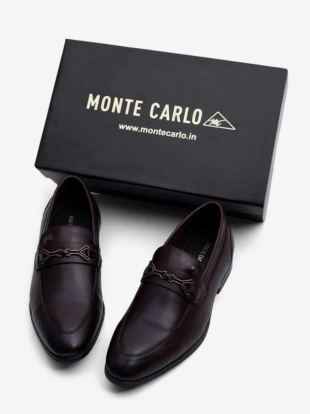 Men Brown Slip on Genuine Leather Horse-Bit Buckle Loafers