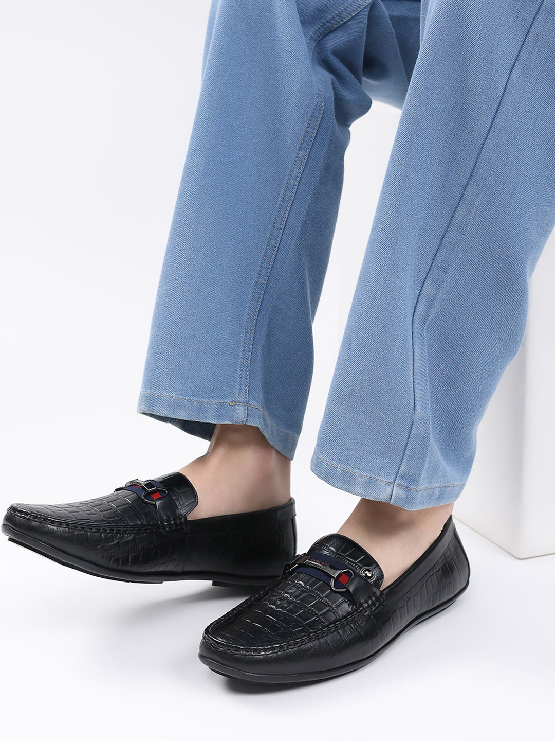 Men Black Slip on Leather Loafers