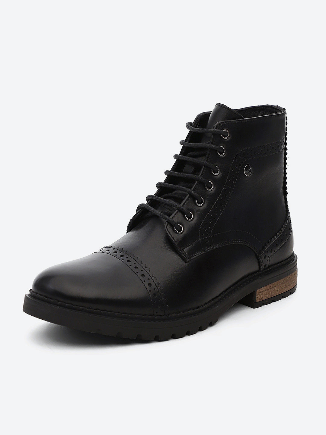 Men Black Genuine Leather Lace Up Boots