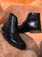 Men Black Genuine Leather Lace Up Boots