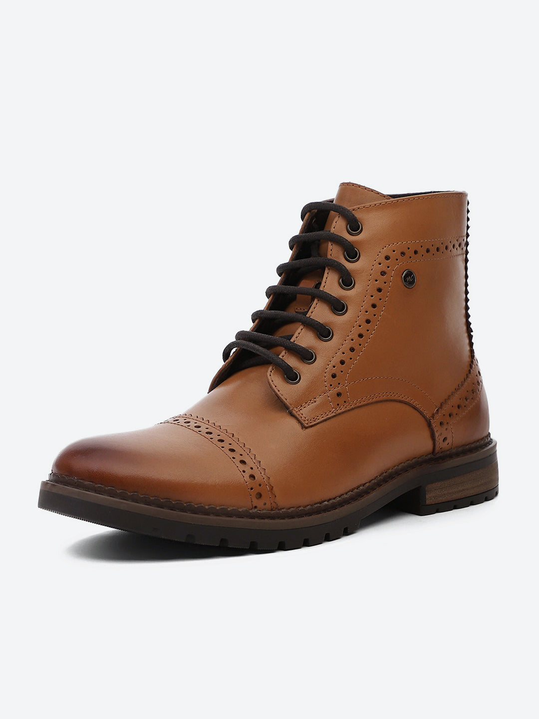 Men Tan Genuine Leather Lace Up Boots