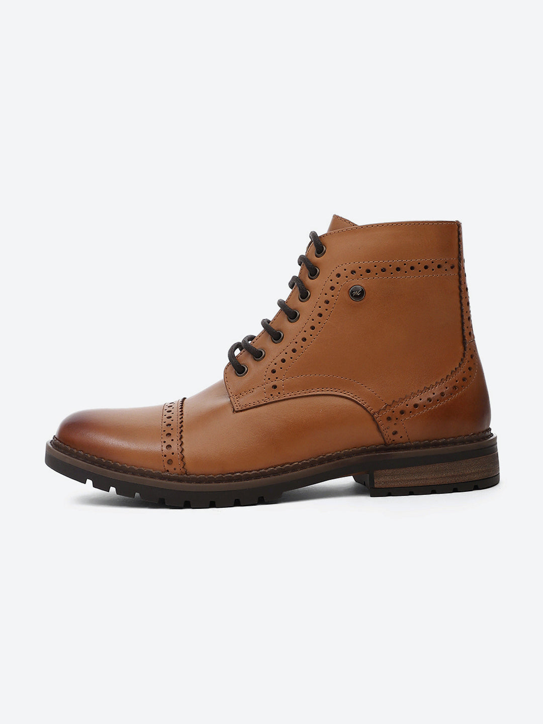 Men Tan Genuine Leather Lace Up Boots