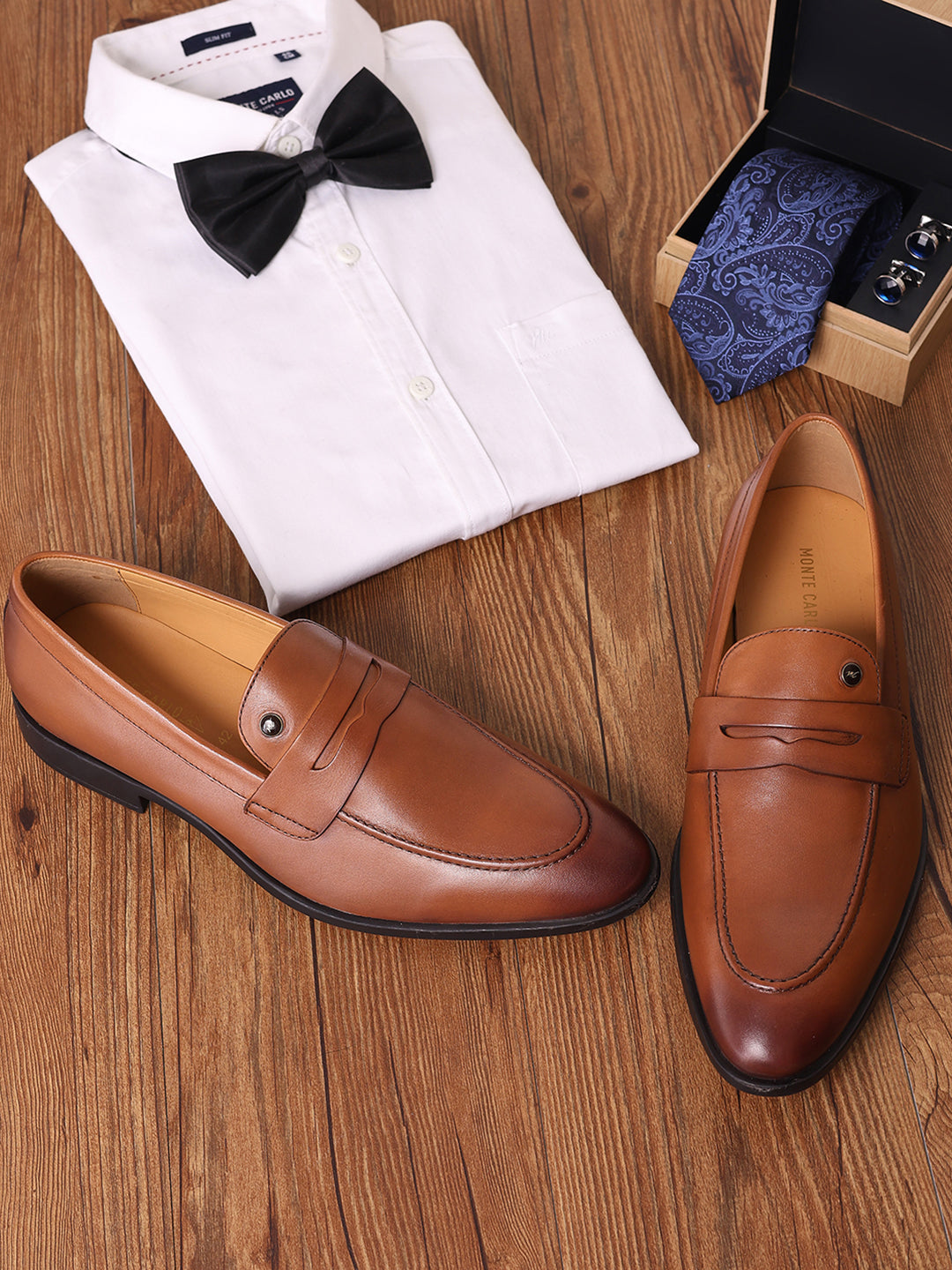 Men Tan Slip on Genuine Leather Loafers