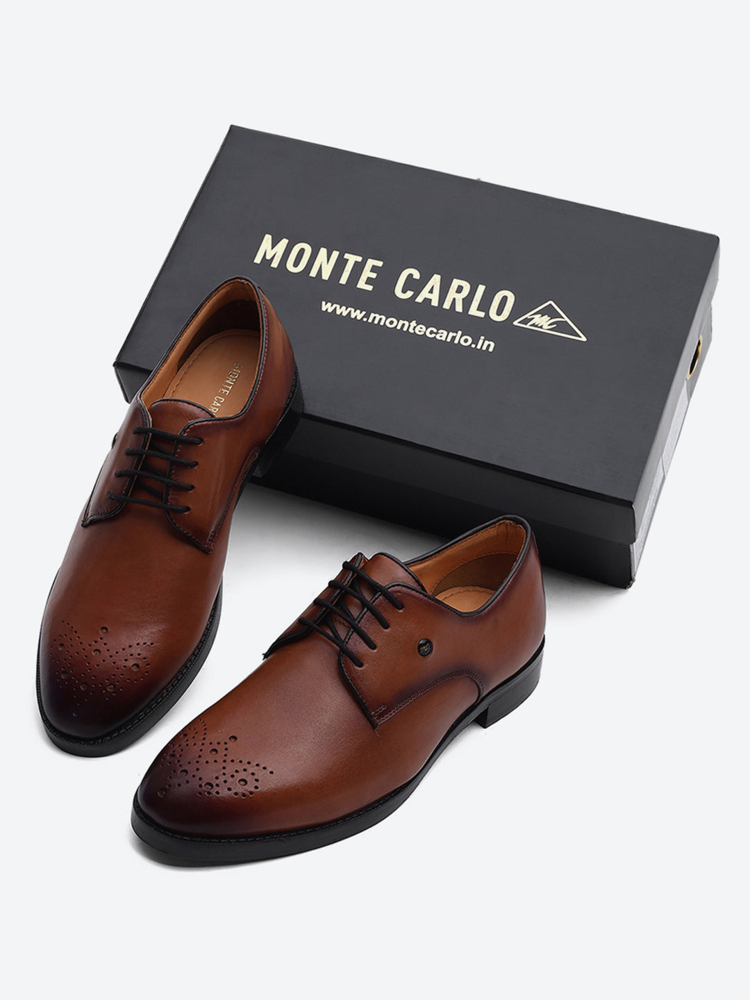 Men Tan Genuine Leather Comfortable Lace-Up Formal Derby Shoes