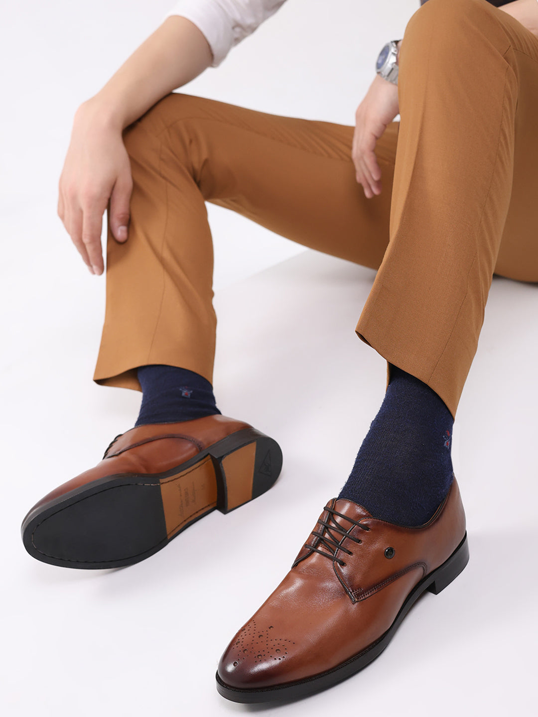 Men Tan Genuine Leather Comfortable Lace-Up Formal Derby Shoes