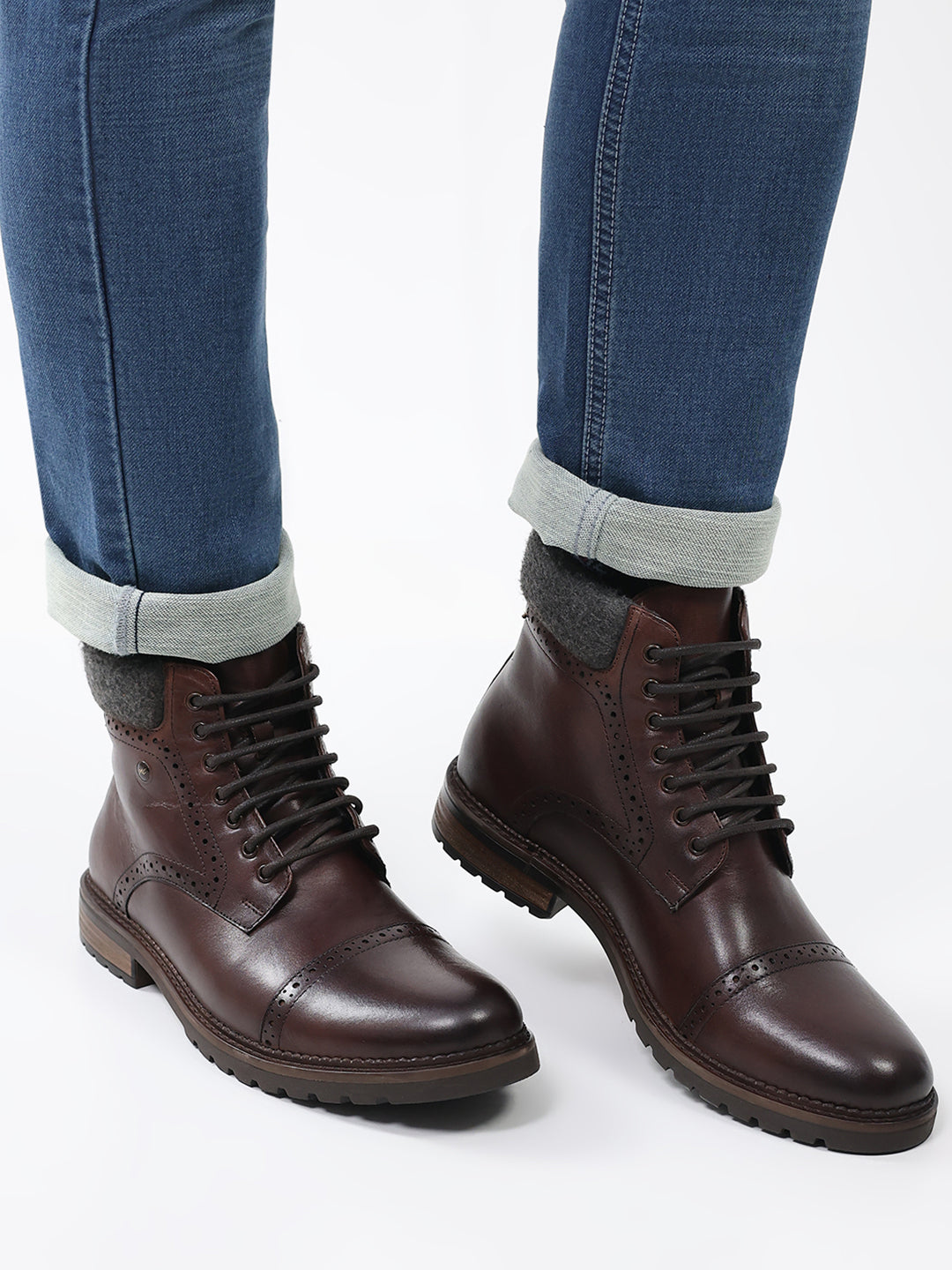 Men Brown Genuine Leather Lace Up Boots